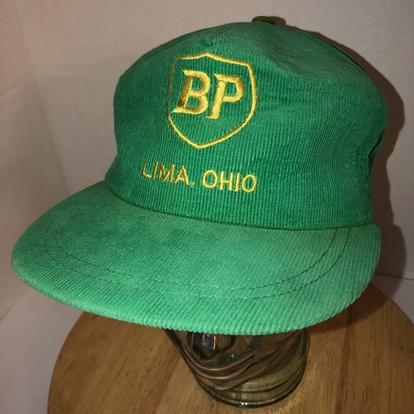 Unbranded Other - Vintage BP OIL Lima Ohio 80s USA Green Corduroy Hat Cap Snapback Gold Stitching